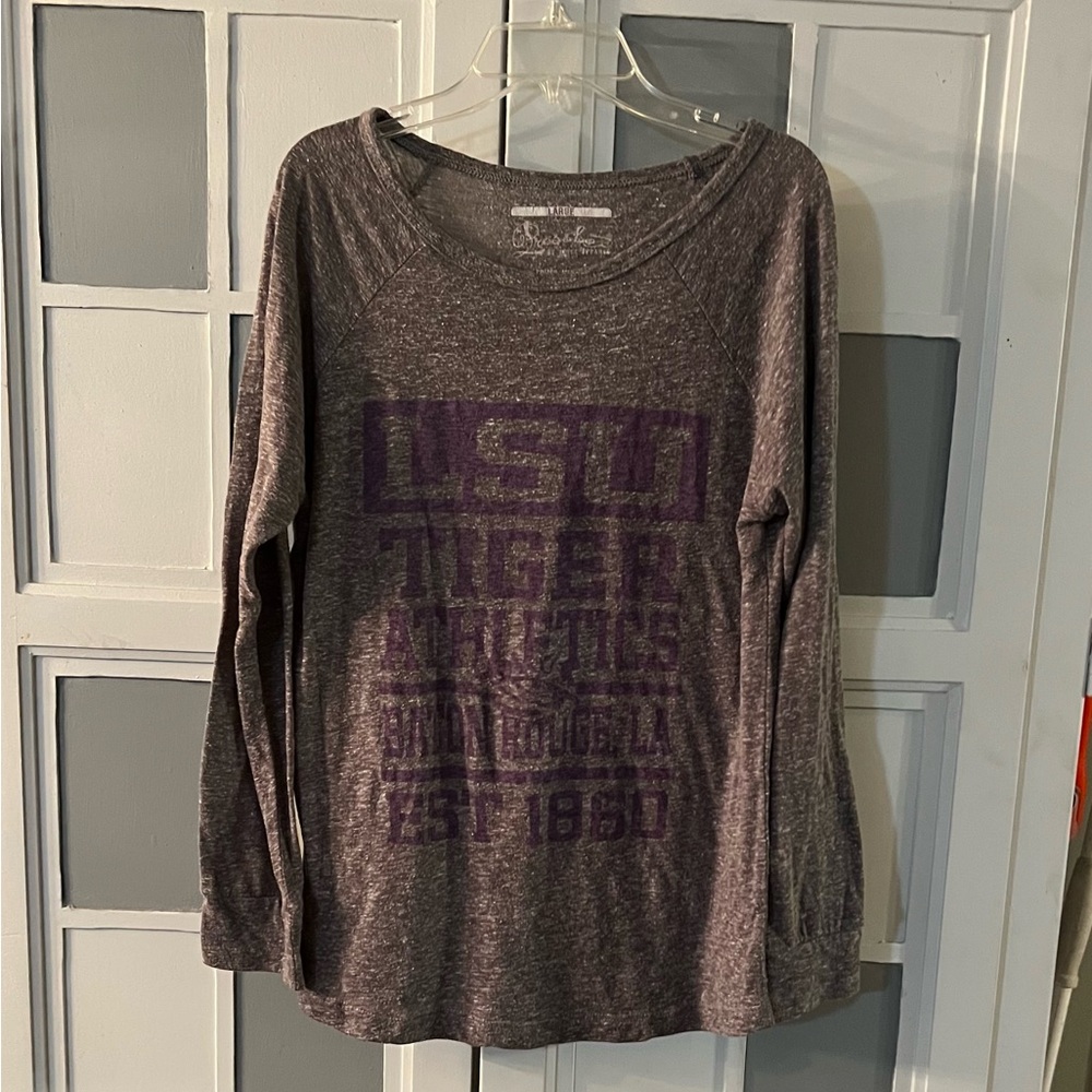 Pressley&Co Heathered Gray With Purple Lettering Long Sleeve Tee